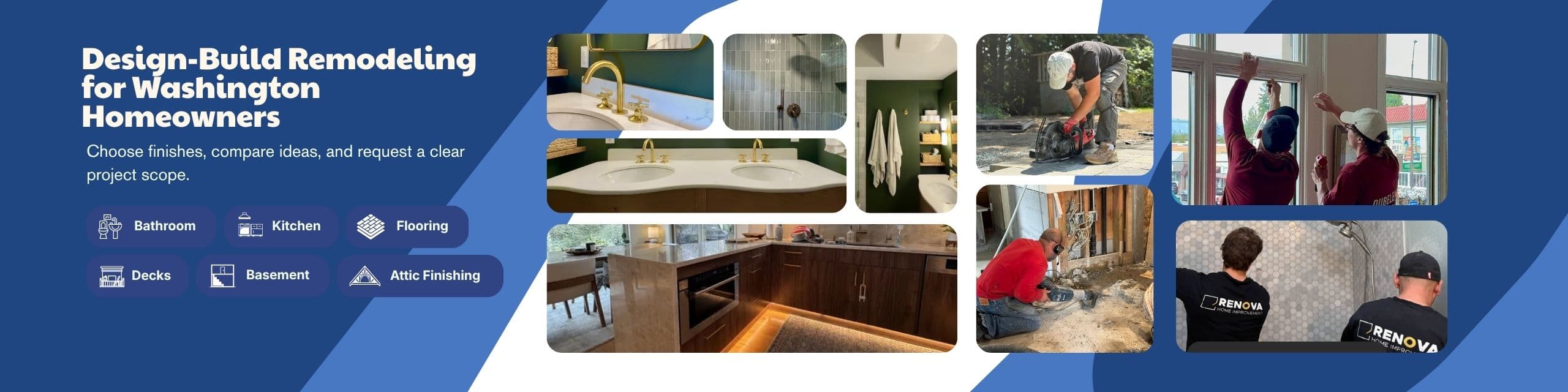 Design-build remodeling for Washington homeowners: bathrooms, kitchens, flooring, decks, basements and attic finishing